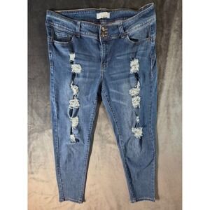 THRILL JEANS Women's Blue Distressed Ripped Skinny Jeans Size 16